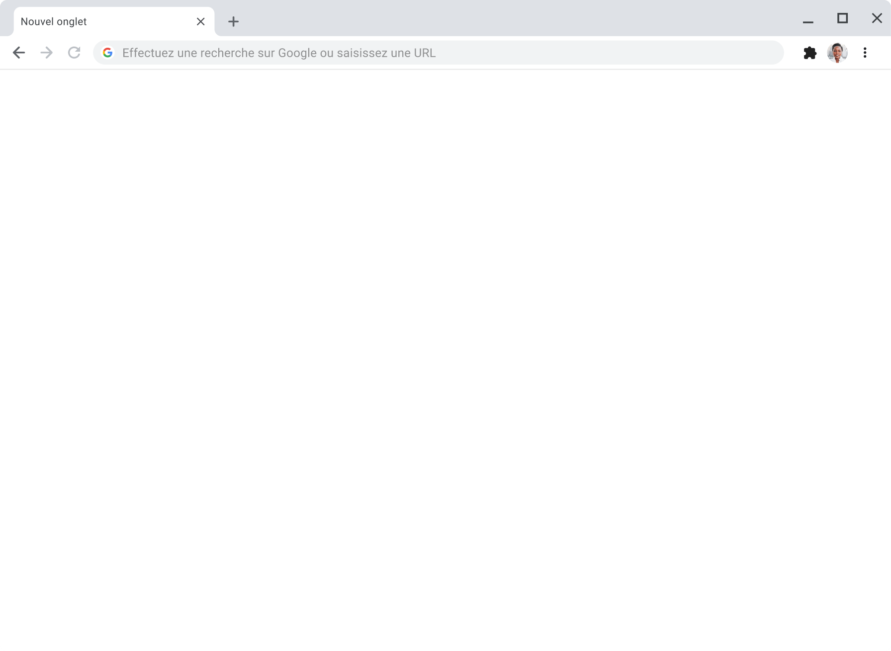Fenêtre du navigateur Chrome avec une barre d'adresse vide.